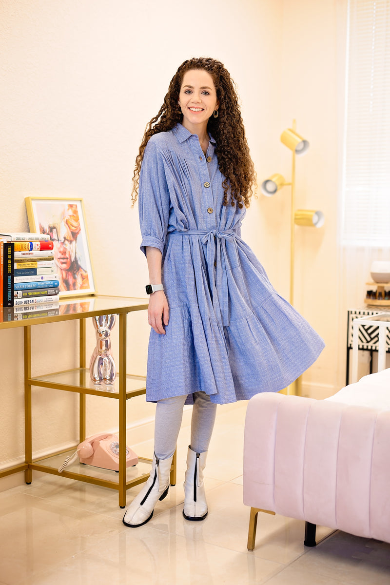 Riko Dress - Embroidered Blue