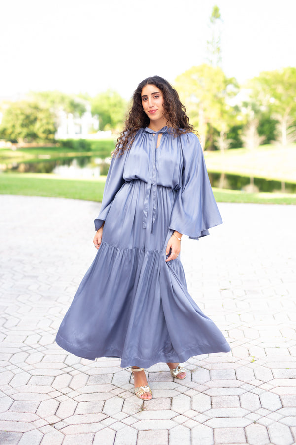 Mazel Dress - Charcoal Blue Premium Modal Satin