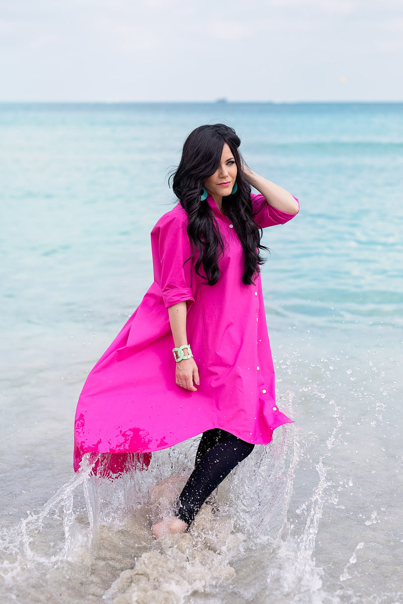 hot pink poplin dress Mini Tee Poplin Dress - Sangria/Pink Lady - Tights & Clothes In Sizes 1-34