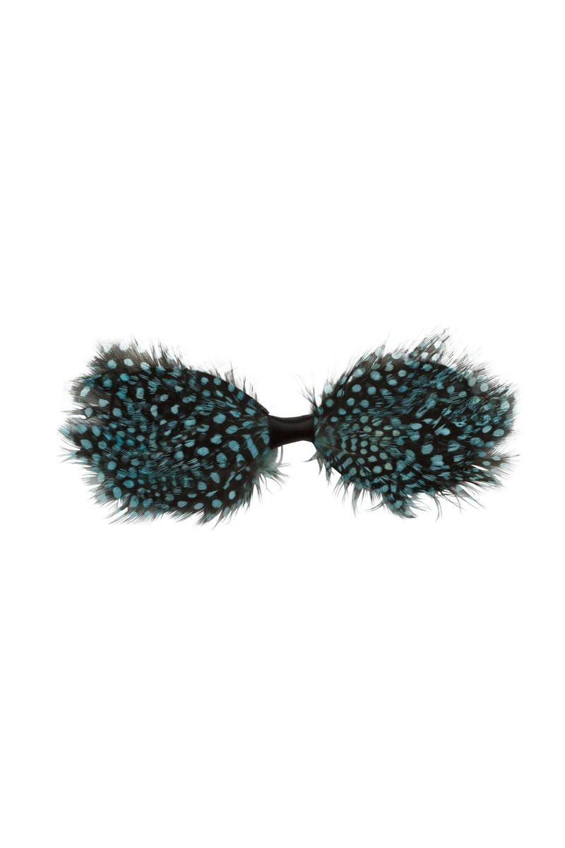 Butterfly Feather Bowtie/Clip - Black/Turquoise Spot - PROJECT 6, modest fashion