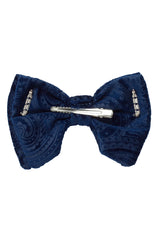 Beauty & The Beast Bowtie/Hair Clip - Navy Paisely Suede - PROJECT 6, modest fashion