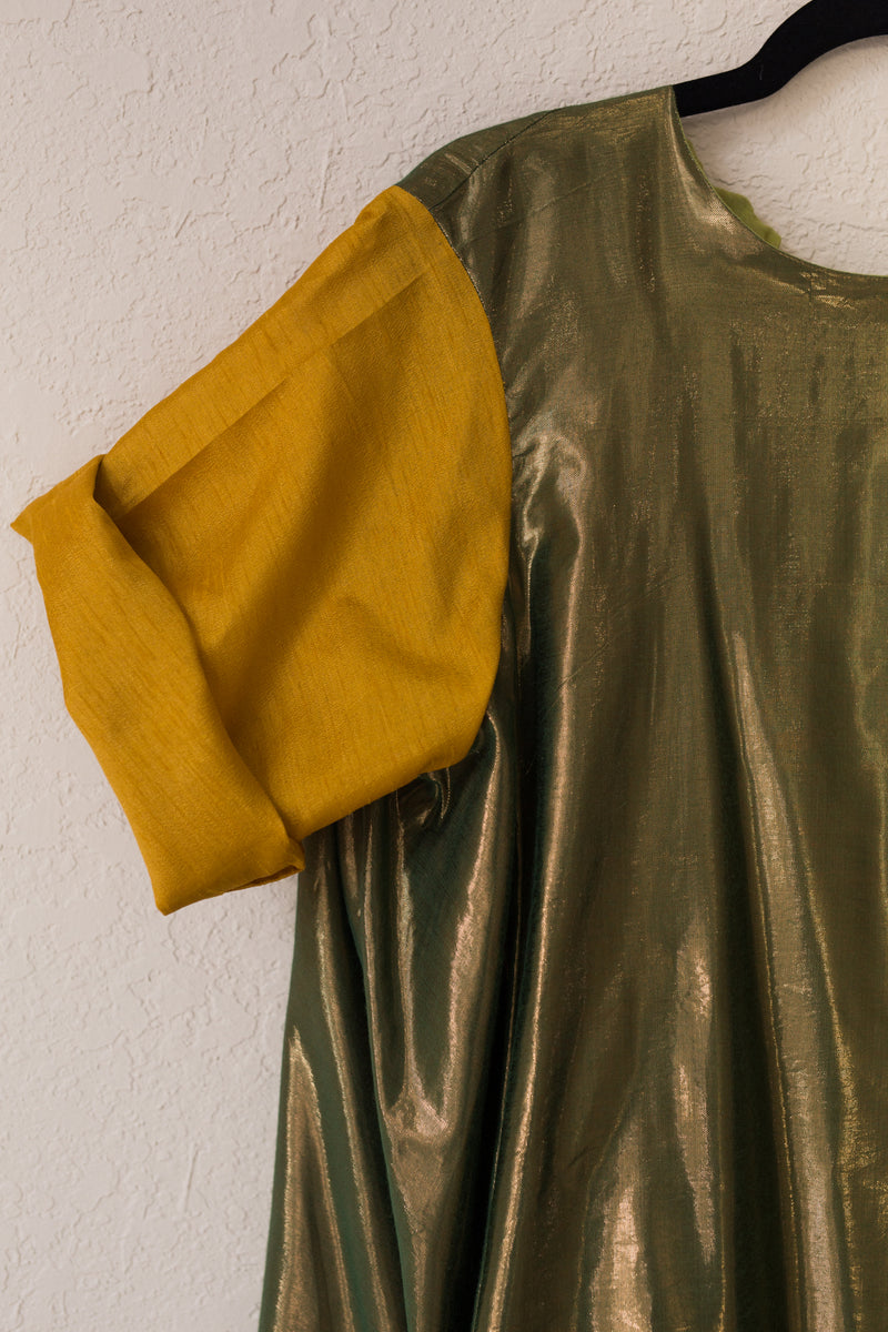 Nikki Dress - Green Shine/Gold Tussel Silk - PROJECT 6, modest fashion
