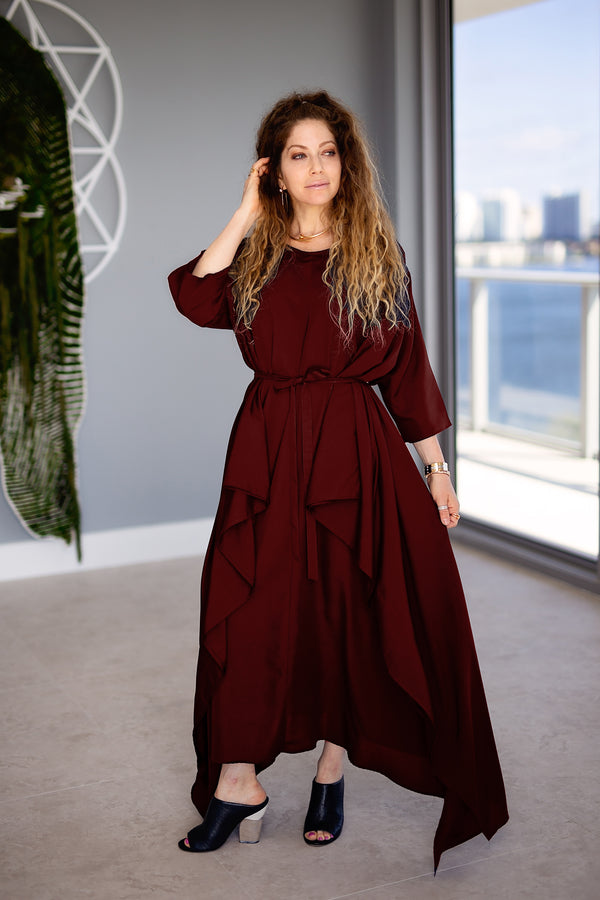 Momo Dress - Burgundy Crepe - PROJECT 6, modest fashion