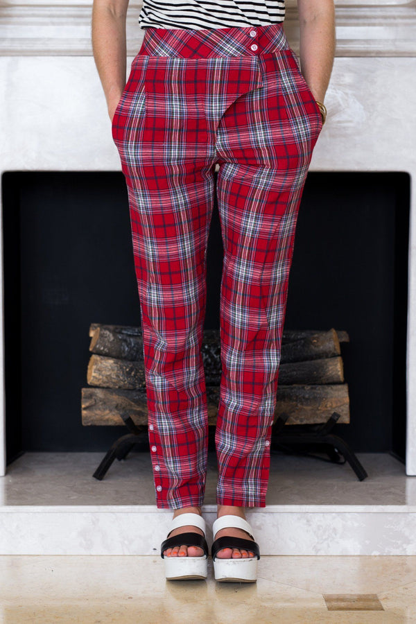 Kiku Pants - Red Checked Print - PROJECT 6, modest fashion