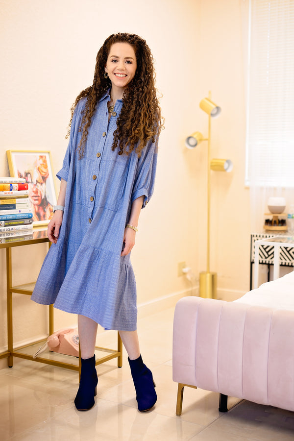 Riko Dress - Embroidered Blue