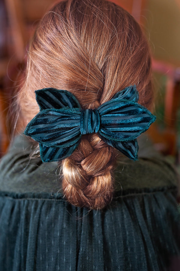 Growing Orchid Clip - Navy Velvet Stripe - PROJECT 6, modest fashion