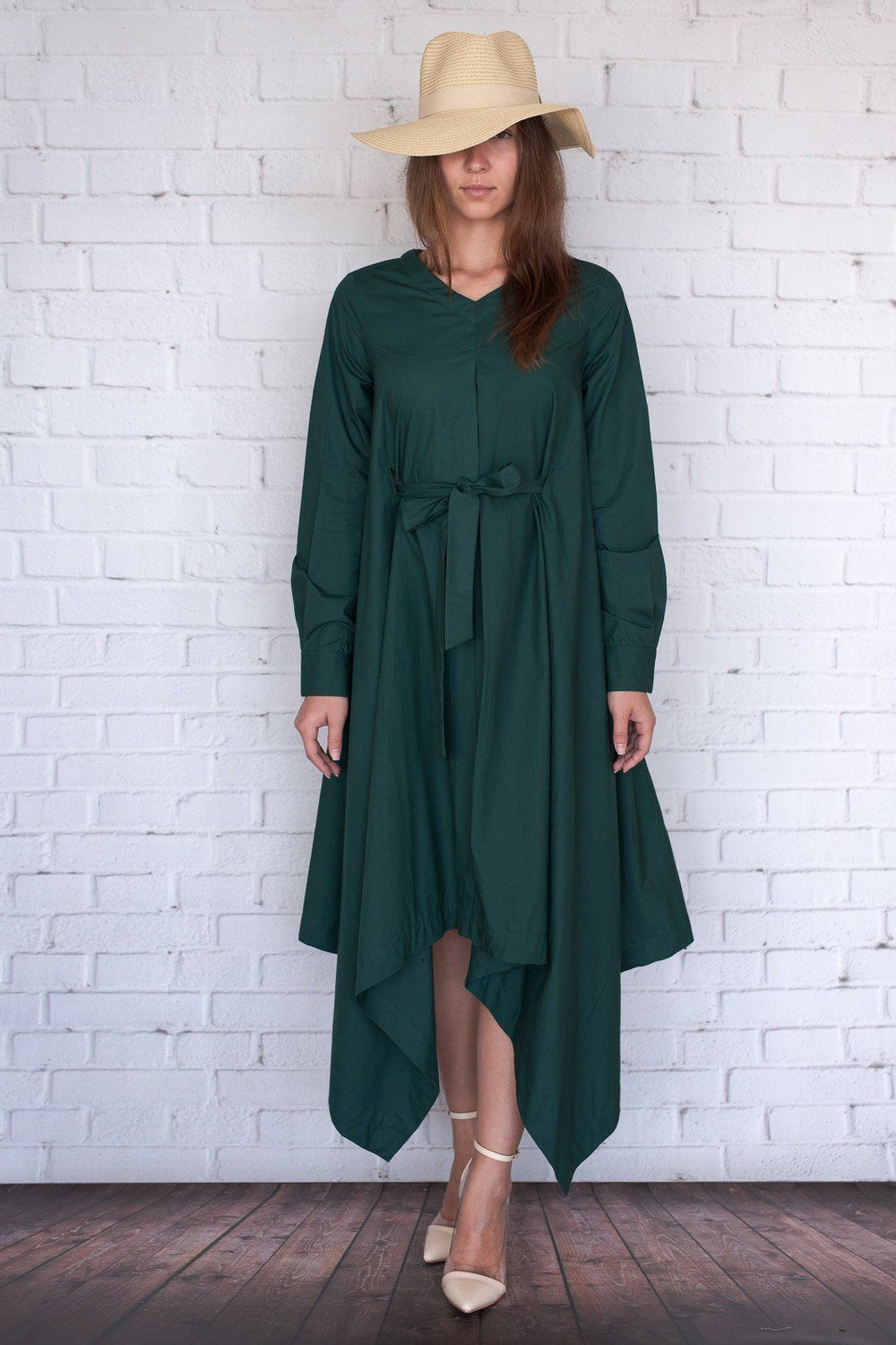 green emerald velvet dress Dash and Dot - GREEN POPLIN MIDI