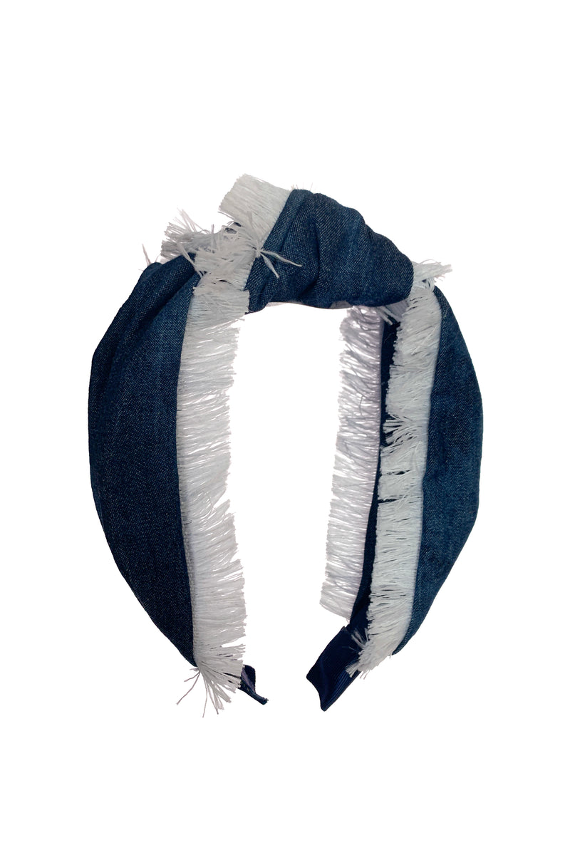 Knot Fringe Headband - Invisible Tie Dye Denim - PROJECT 6, modest fashion