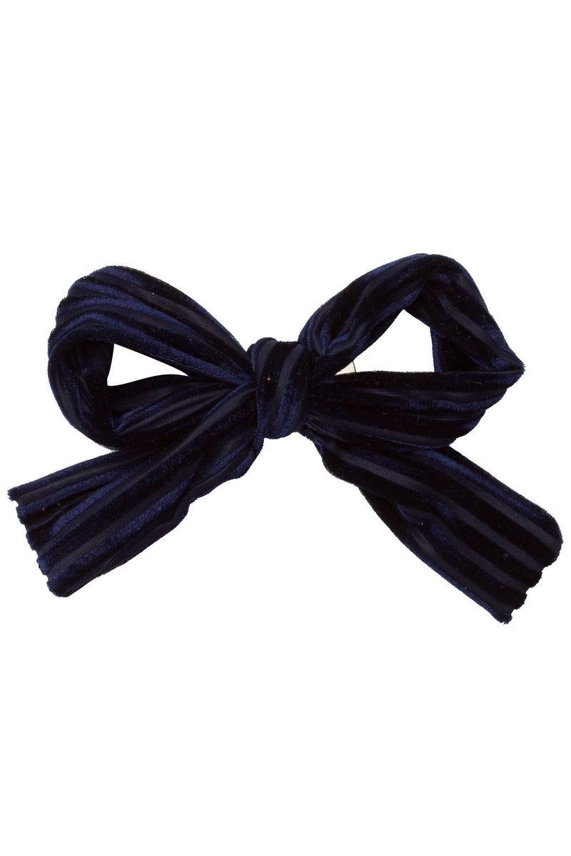 Party Bow Clip - Navy Velvet Stripe - PROJECT 6, modest fashion