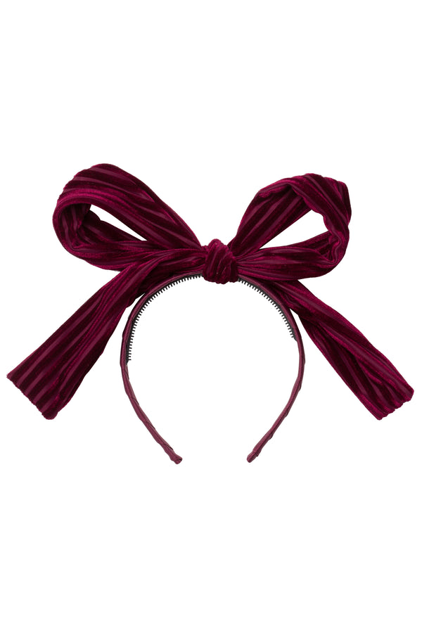 Party Bow Headband - Burgundy Velvet Stripe - PROJECT 6, modest fashion