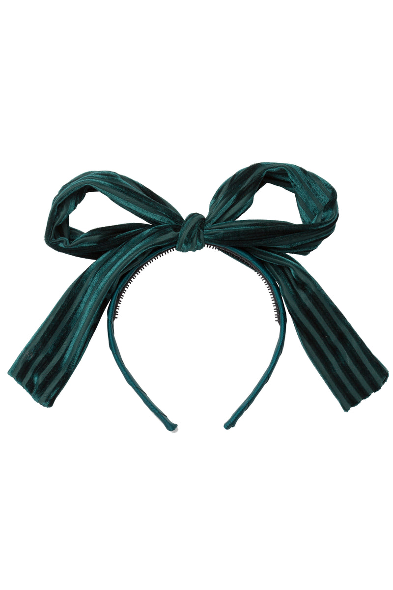 Party Bow Headband - Hunter Green Velvet Stripe - PROJECT 6, modest fashion