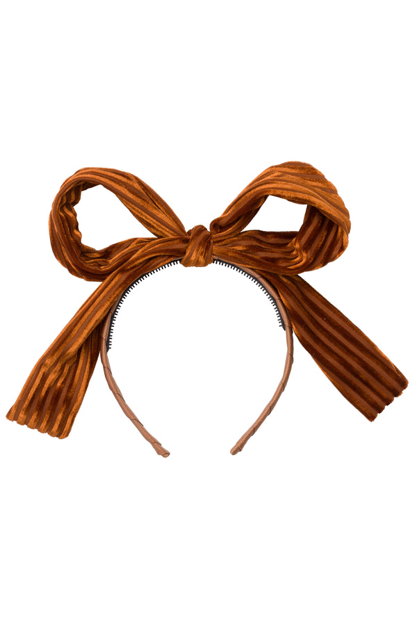 Party Bow Headband - Rust Velvet Stripe - PROJECT 6, modest fashion