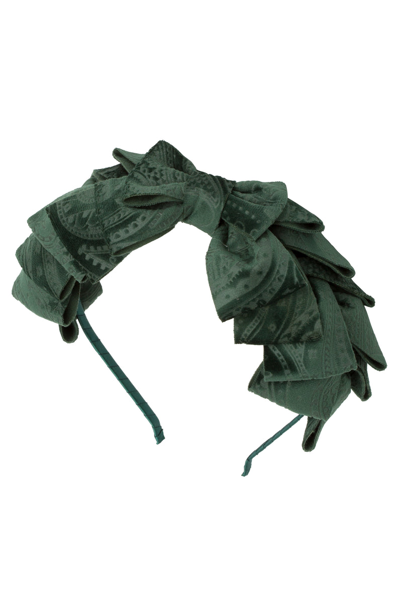 Pleated Ribbon Headband - Hunter Green Paisley Suede - PROJECT 6, modest fashion