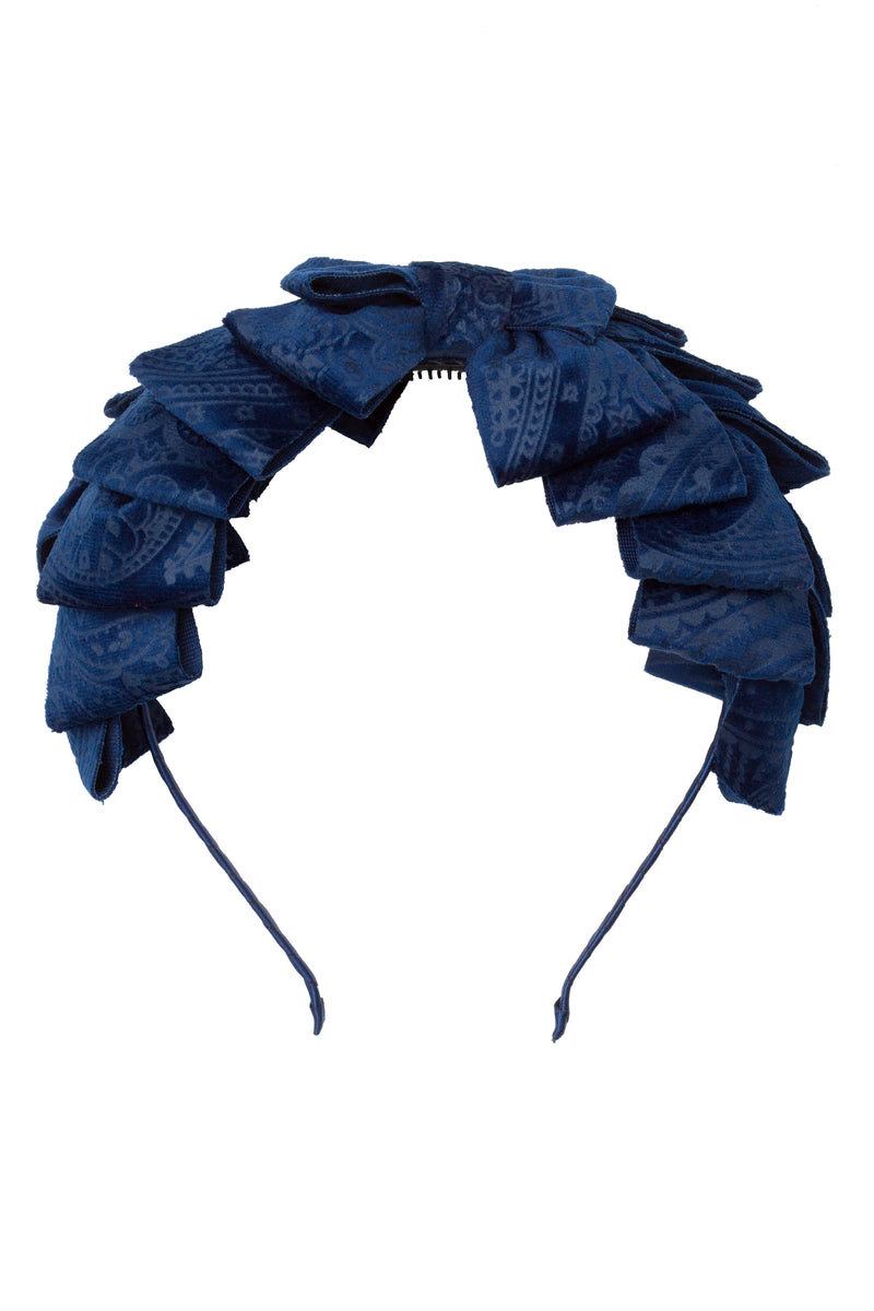 Pleated Ribbon Headband - Navy Paisley Suede - PROJECT 6, modest fashion