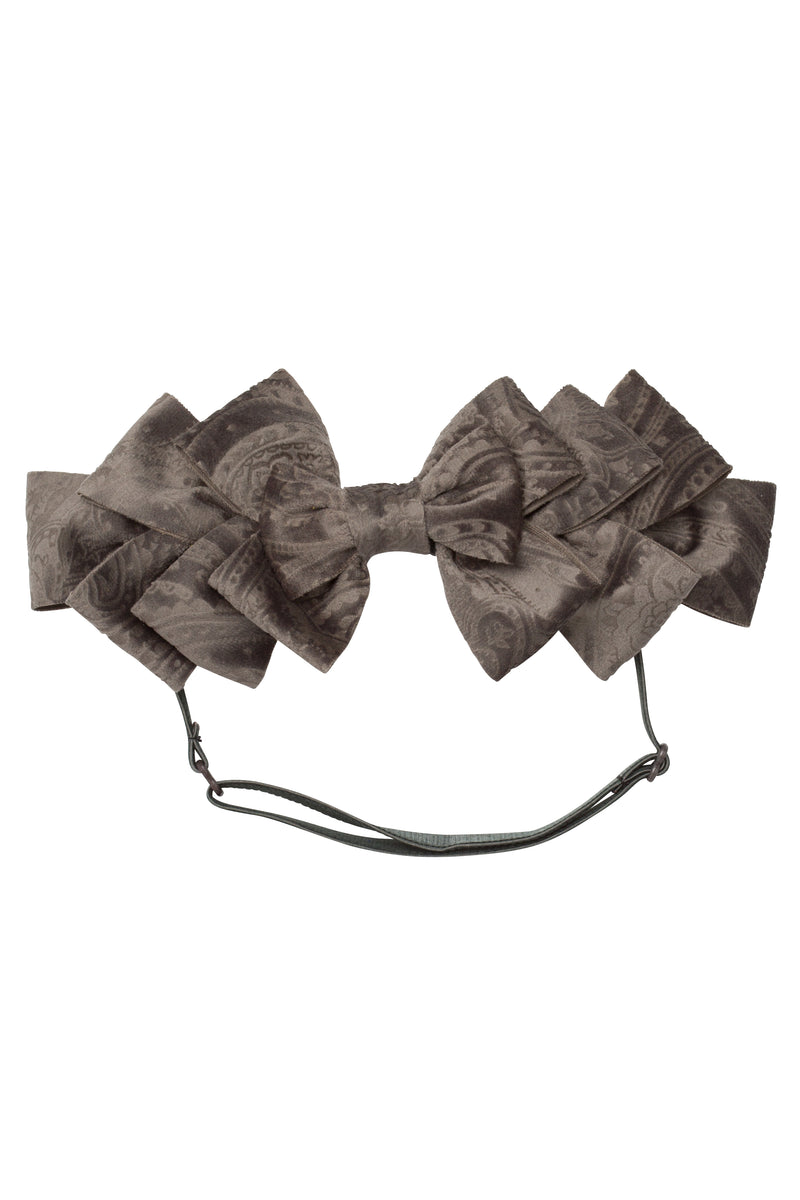 Pleated Ribbon Wrap - Smoke Grey Paisley Suede - PROJECT 6, modest fashion