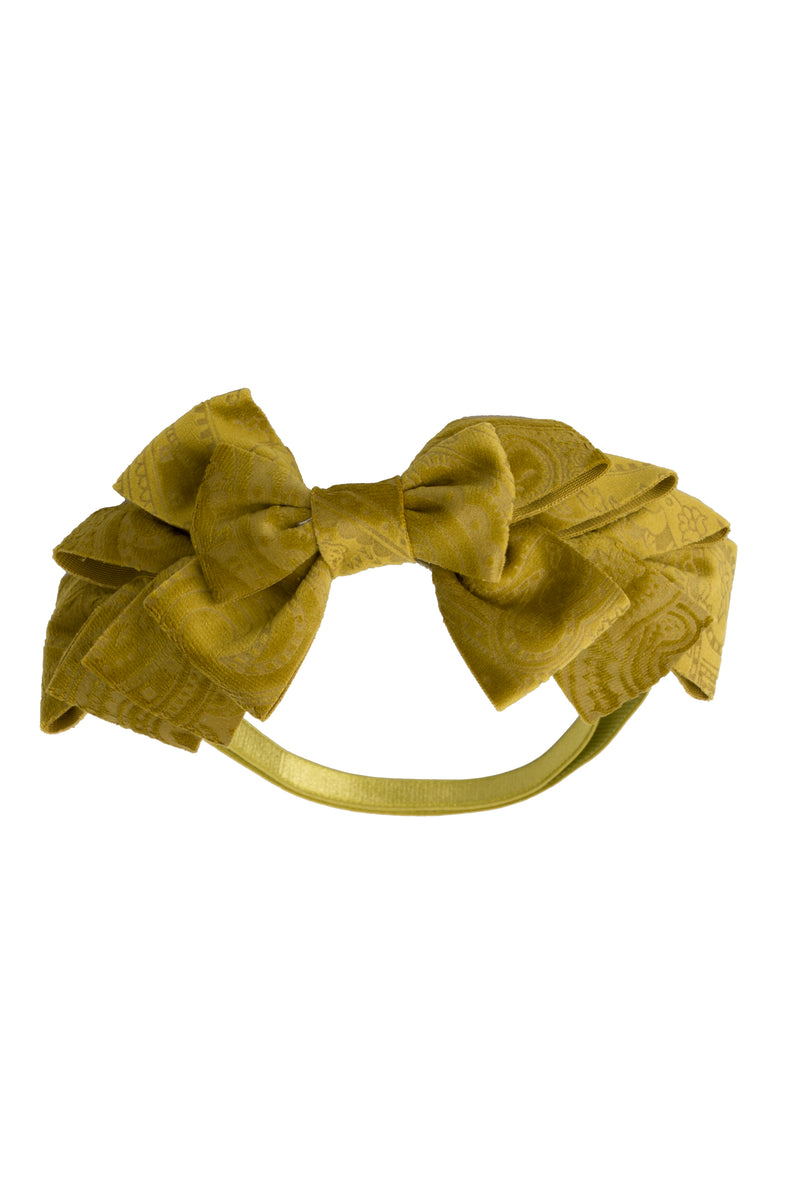 Pleated Ribbon Wrap - Gold Mustard Paisley Suede - PROJECT 6, modest fashion