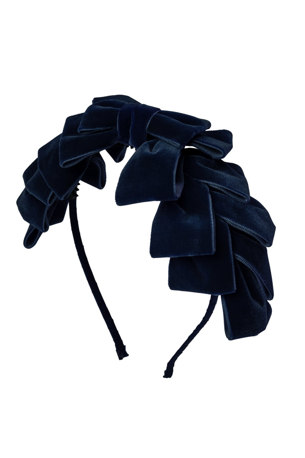 Pleated Ribbon Velvet Headband - Navy - PROJECT 6, modest fashion