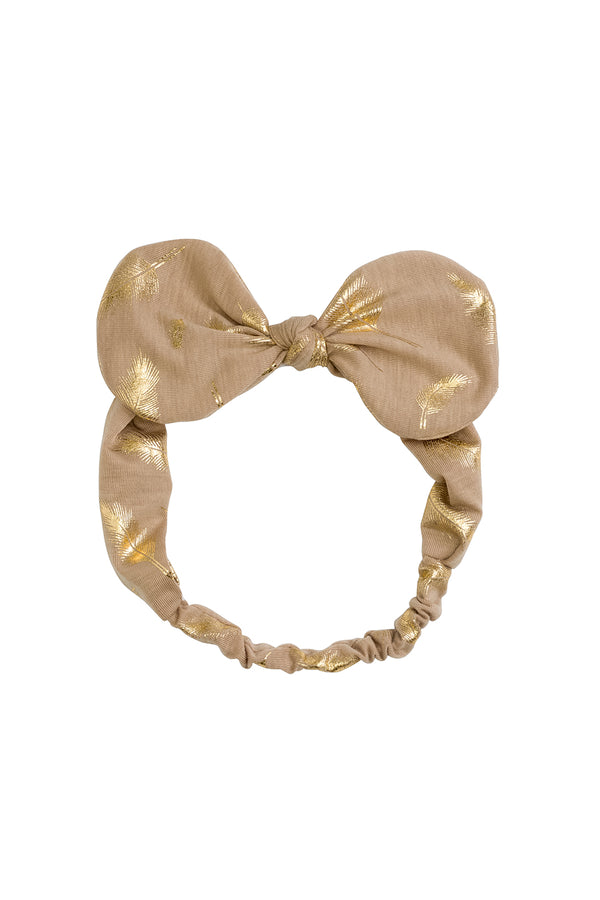 Bunnie Bow Wrap - Tan/Gold Feather Print - PROJECT 6, modest fashion