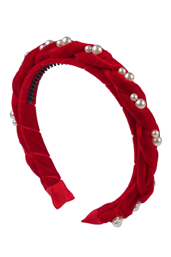 Twisted Pearl Velvet Headband - Red - PROJECT 6, modest fashion